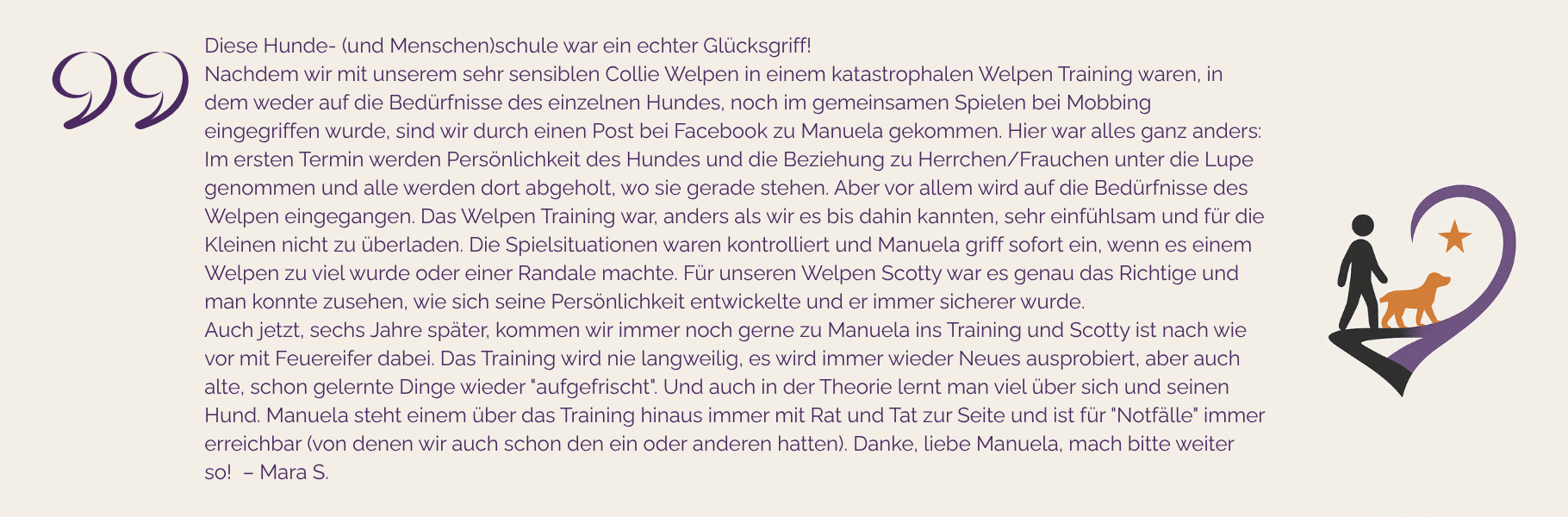 Kundenerfahrung mit Welpentraining bei Manuela Högg – individuell, einfühlsam und nachhaltig wirksam für Hund und Mensch.